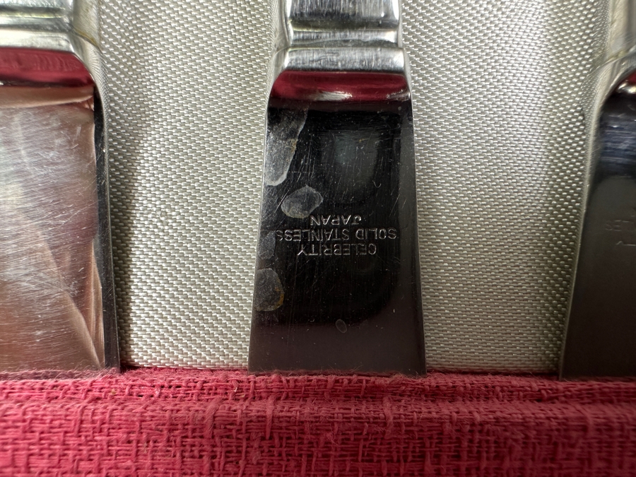 Vintage Mid-Century Wooden Silverware Chest With Set Of Danish Crown Stainless Steel Flatware By Estate Designed By John Brokate (Missing Spoons) 16.5W X 11D X 6H [Photo 13]