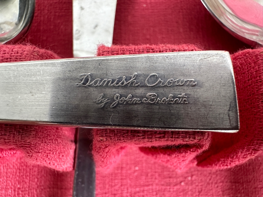 Vintage Mid-Century Wooden Silverware Chest With Set Of Danish Crown Stainless Steel Flatware By Estate Designed By John Brokate (Missing Spoons) 16.5W X 11D X 6H [Photo 9]