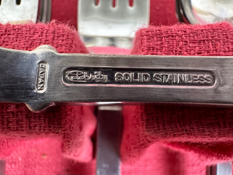 Vintage Mid-Century Wooden Silverware Chest With Set Of Danish Crown Stainless Steel Flatware By Estate Designed By John Brokate (Missing Spoons) 16.5W X 11D X 6H [Photo 11]