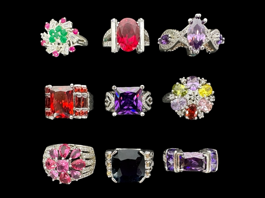 Nine Sterling Silver Rings Of Various Styles And Sizes 73.6g [Photo 1]