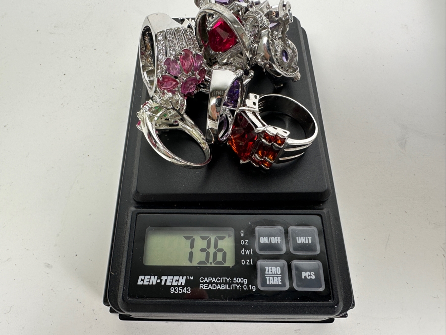 Nine Sterling Silver Rings Of Various Styles And Sizes 73.6g [Photo 14]