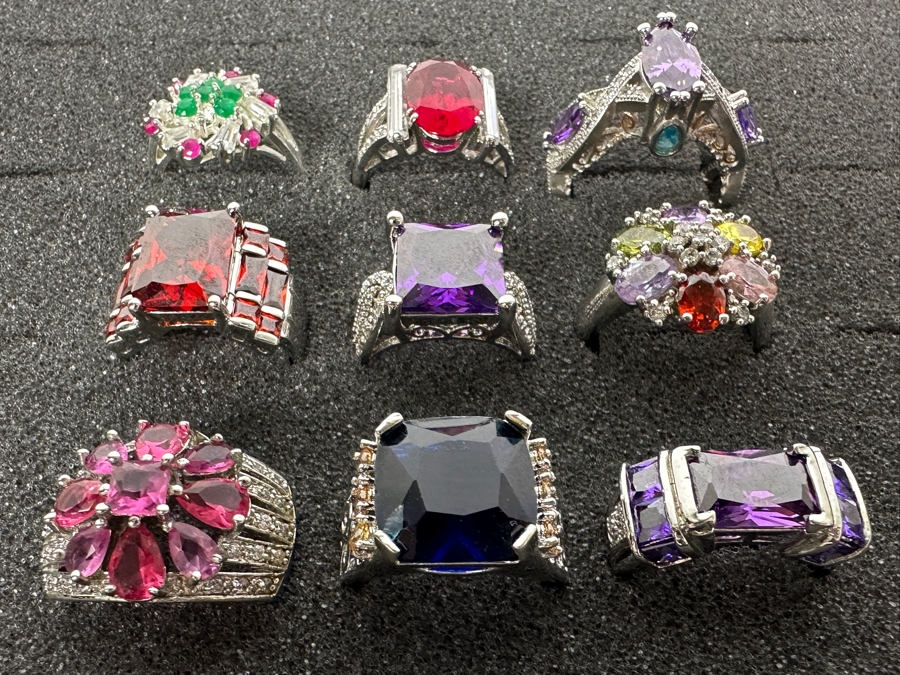 Nine Sterling Silver Rings Of Various Styles And Sizes 73.6g [Photo 2]