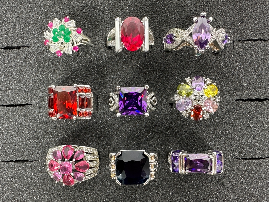 Nine Sterling Silver Rings Of Various Styles And Sizes 73.6g [Photo 13]