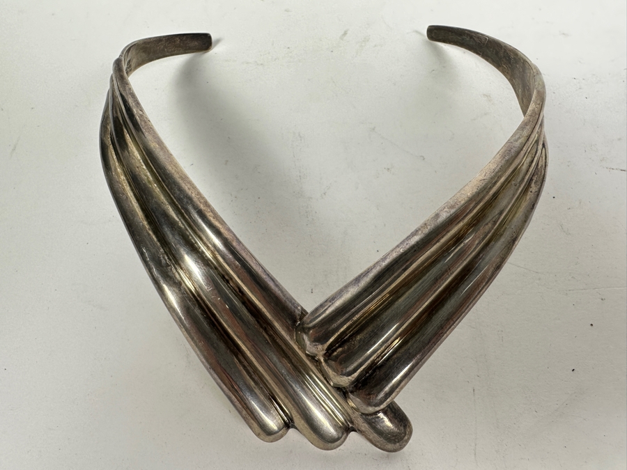 Vintage Sterling Silver Modernist Cuff Collar Necklace Mexico 80g [Photo 3]
