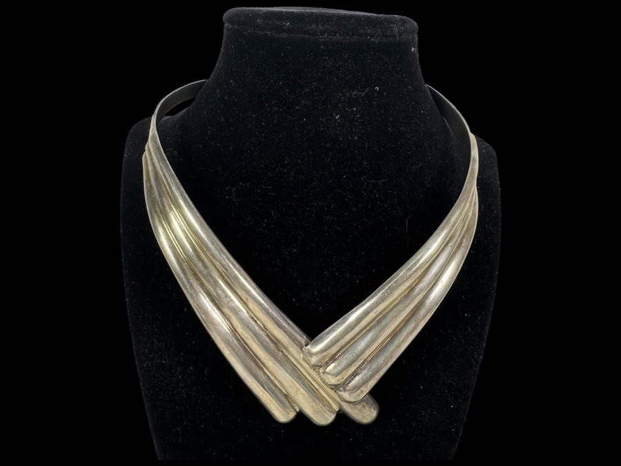 Vintage Sterling Silver Modernist Cuff Collar Necklace Mexico 80g [Photo 1]