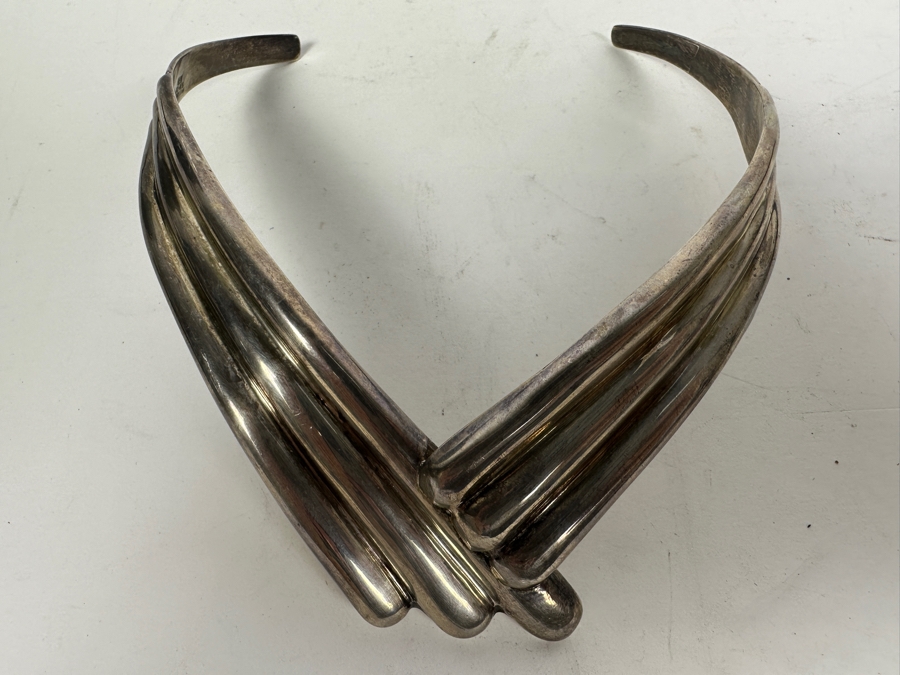 Vintage Sterling Silver Modernist Cuff Collar Necklace Mexico 80g [Photo 2]