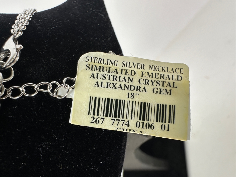 Sterling Silver 18' Necklace With Simulated Emerald Austrian Crystal Alexandra Gem 44.5g Retails $624 [Photo 5]