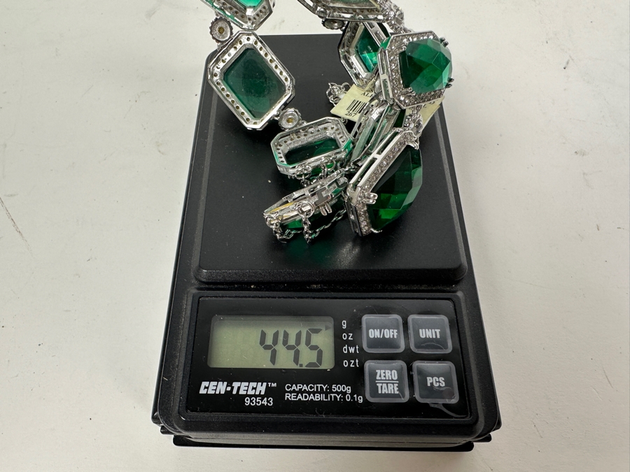 Sterling Silver 18' Necklace With Simulated Emerald Austrian Crystal Alexandra Gem 44.5g Retails $624 [Photo 7]