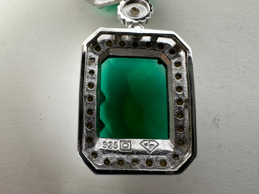 Sterling Silver 18' Necklace With Simulated Emerald Austrian Crystal Alexandra Gem 44.5g Retails $624 [Photo 6]
