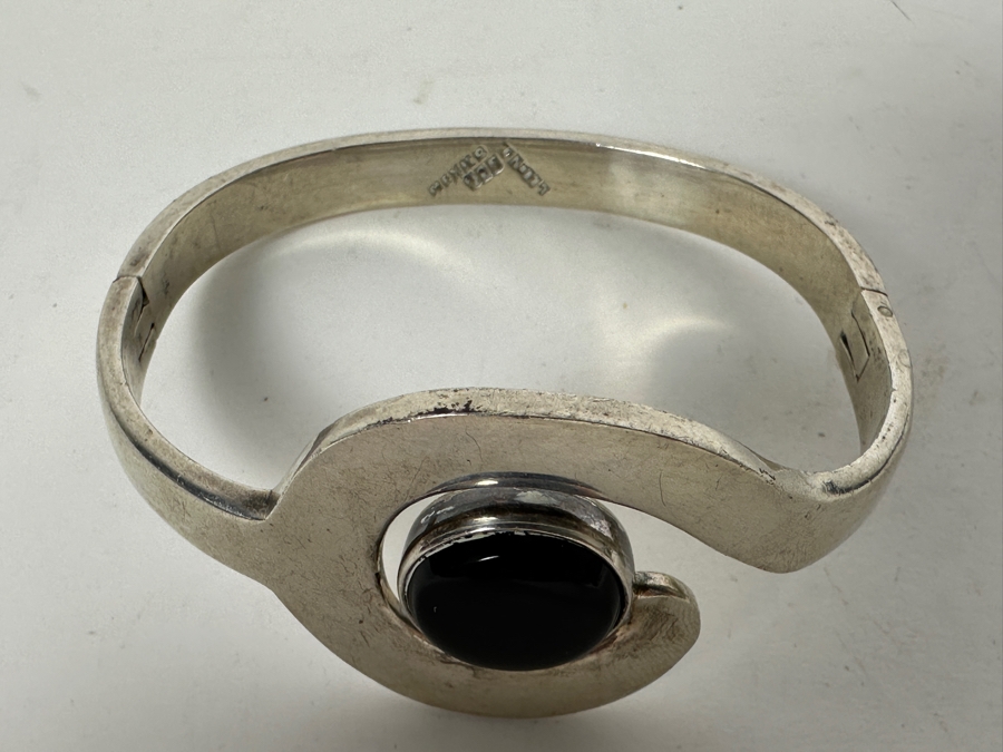 Vintage Sterling Silver Black Onyx Modernist Bracelet Mexico 46.9g [Photo 3]