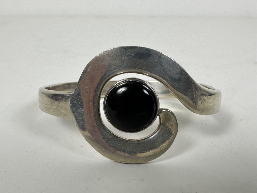 Vintage Sterling Silver Black Onyx Modernist Bracelet Mexico 46.9g [Photo 2]