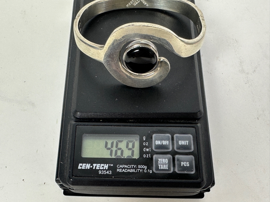 Vintage Sterling Silver Black Onyx Modernist Bracelet Mexico 46.9g [Photo 6]