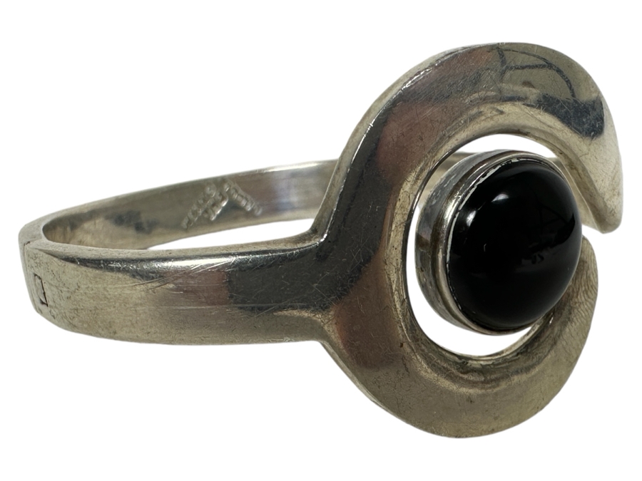 Vintage Sterling Silver Black Onyx Modernist Bracelet Mexico 46.9g