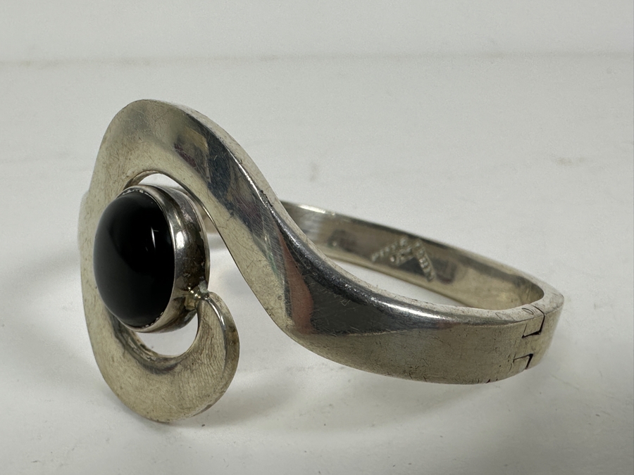 Vintage Sterling Silver Black Onyx Modernist Bracelet Mexico 46.9g [Photo 5]