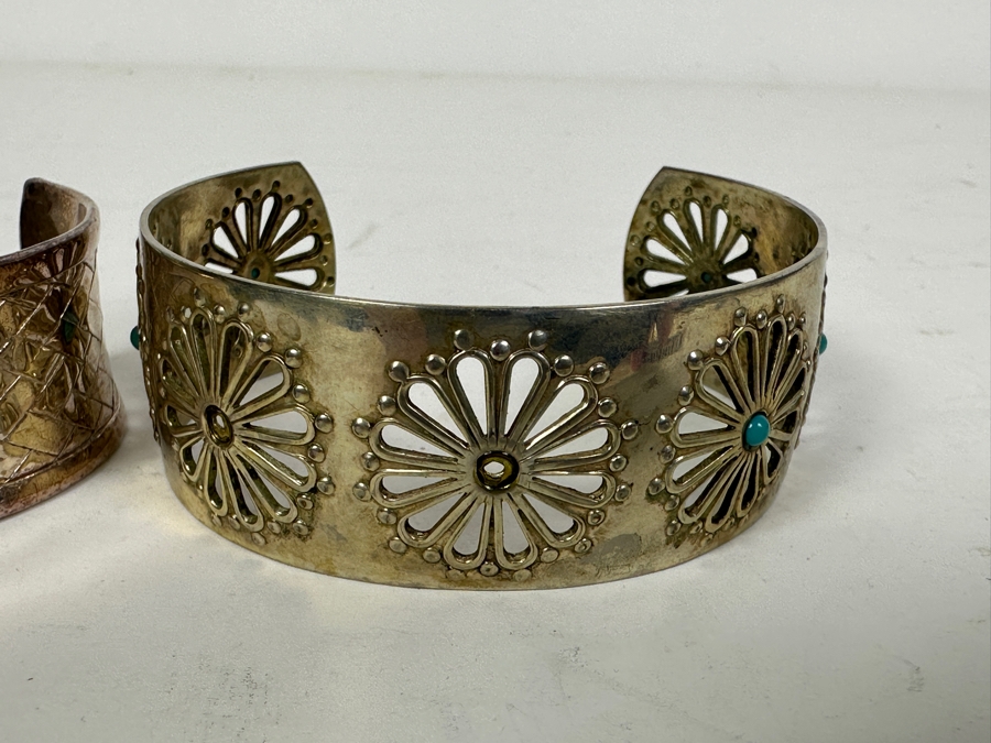 Pair Of Sterling Silver Cuff Bracelets 61.8g [Photo 3]