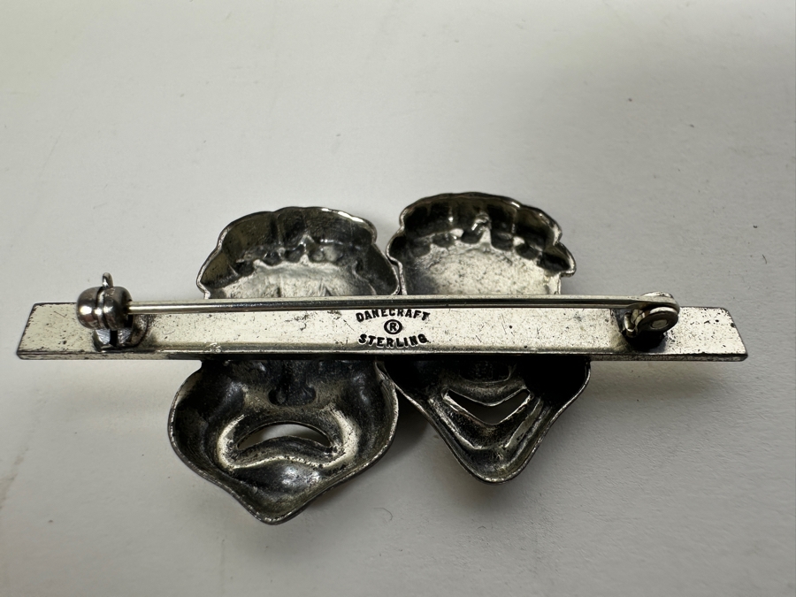 Vintage Sterling Silver Theater Masks Brooch Pin By Danecraft 9.3g [Photo 3]