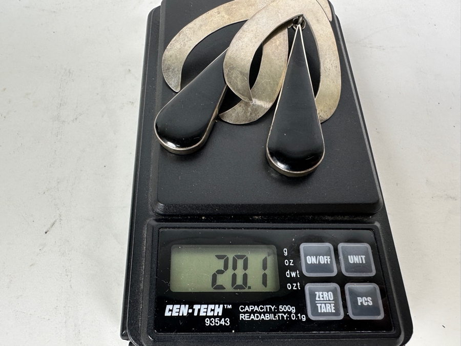 Pair Of Sterling Silver Black Onyx Earrings Mexico 20.1g [Photo 7]