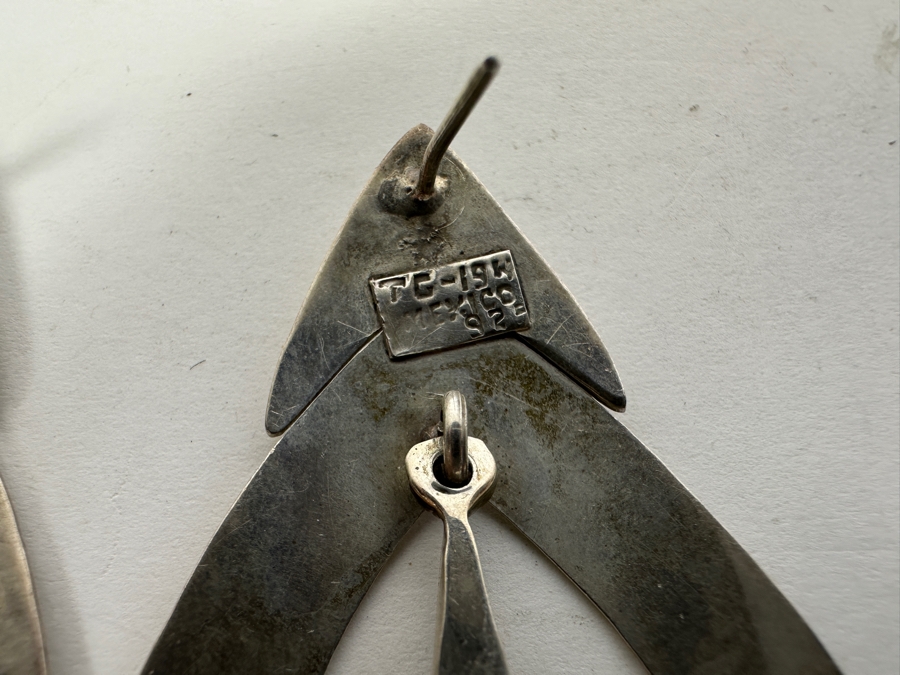 Pair Of Sterling Silver Black Onyx Earrings Mexico 20.1g [Photo 6]