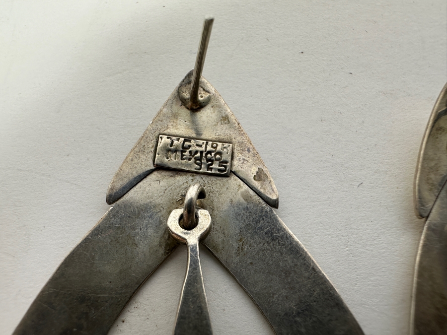 Pair Of Sterling Silver Black Onyx Earrings Mexico 20.1g [Photo 5]