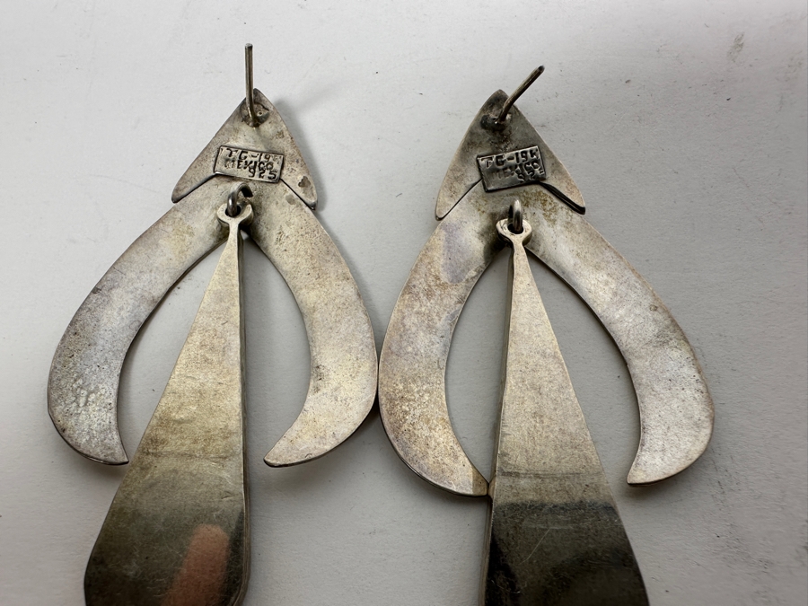 Pair Of Sterling Silver Black Onyx Earrings Mexico 20.1g [Photo 4]