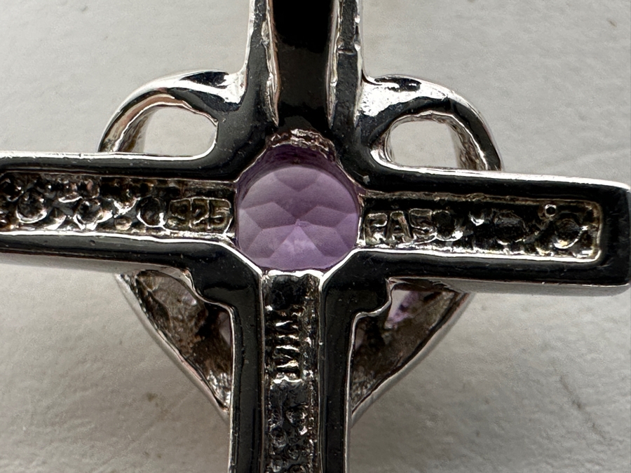 Sterling Silver Amethyst Cross Pendant With 18' Sterling Silver Chain Necklace [Photo 5]