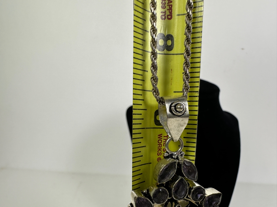 Sterling Silver Amethyst Pendant With 18' Sterling Silver Italian Chain Necklace 31.3g [Photo 11]