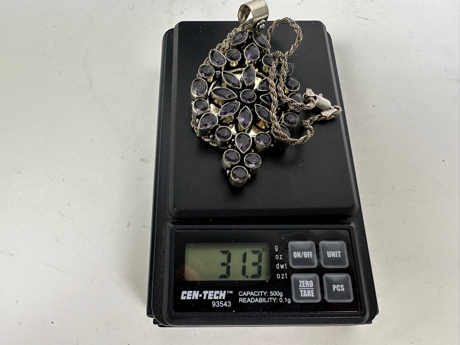 Sterling Silver Amethyst Pendant With 18' Sterling Silver Italian Chain Necklace 31.3g [Photo 12]