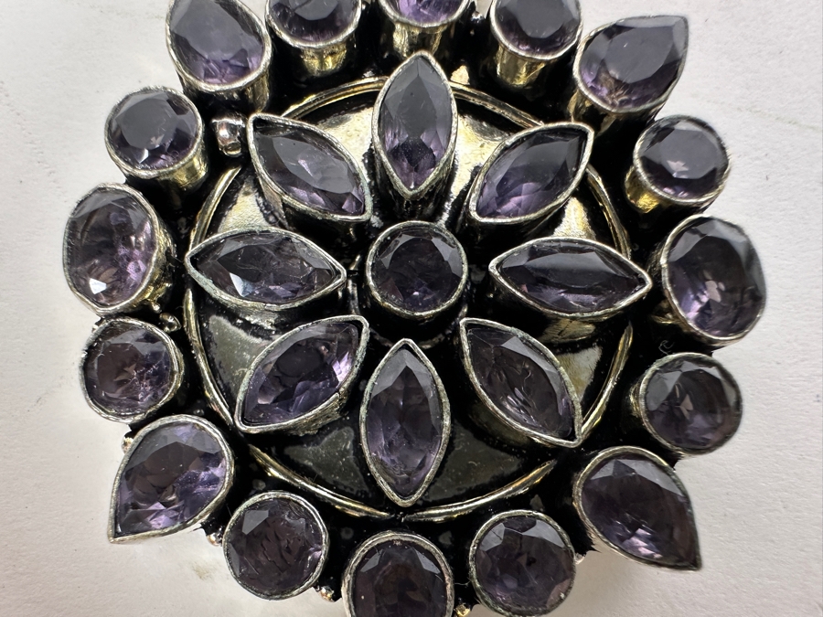 Sterling Silver Amethyst Pendant With 18' Sterling Silver Italian Chain Necklace 31.3g [Photo 6]