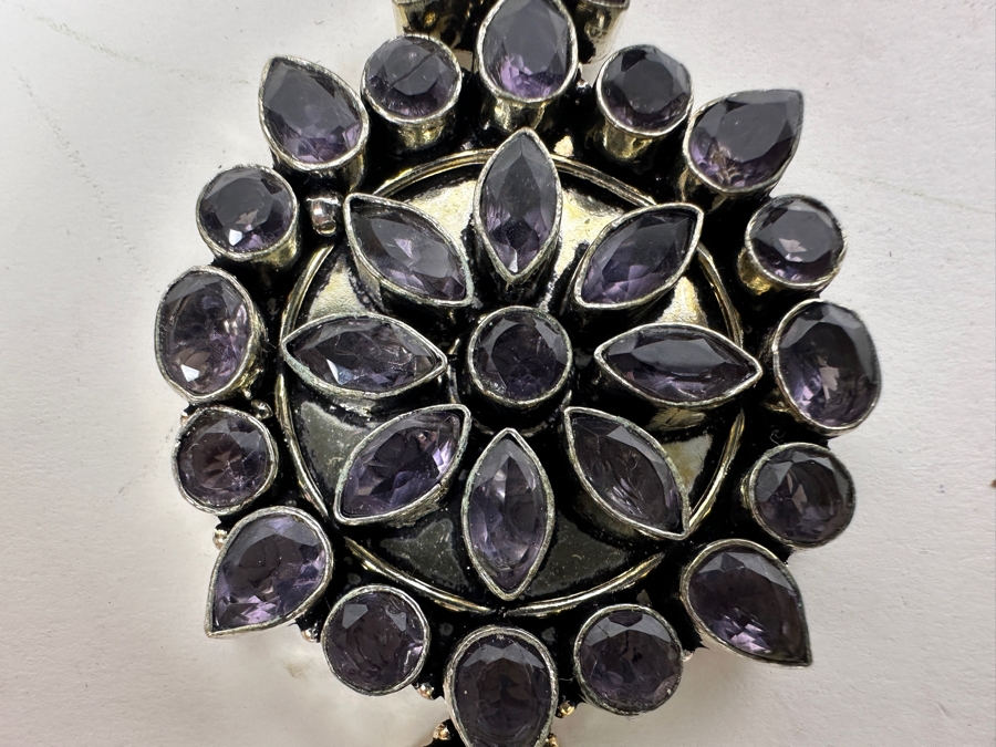 Sterling Silver Amethyst Pendant With 18' Sterling Silver Italian Chain Necklace 31.3g [Photo 5]