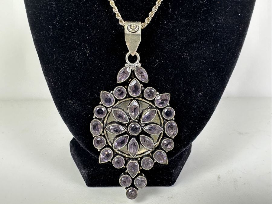 Sterling Silver Amethyst Pendant With 18' Sterling Silver Italian Chain Necklace 31.3g [Photo 4]