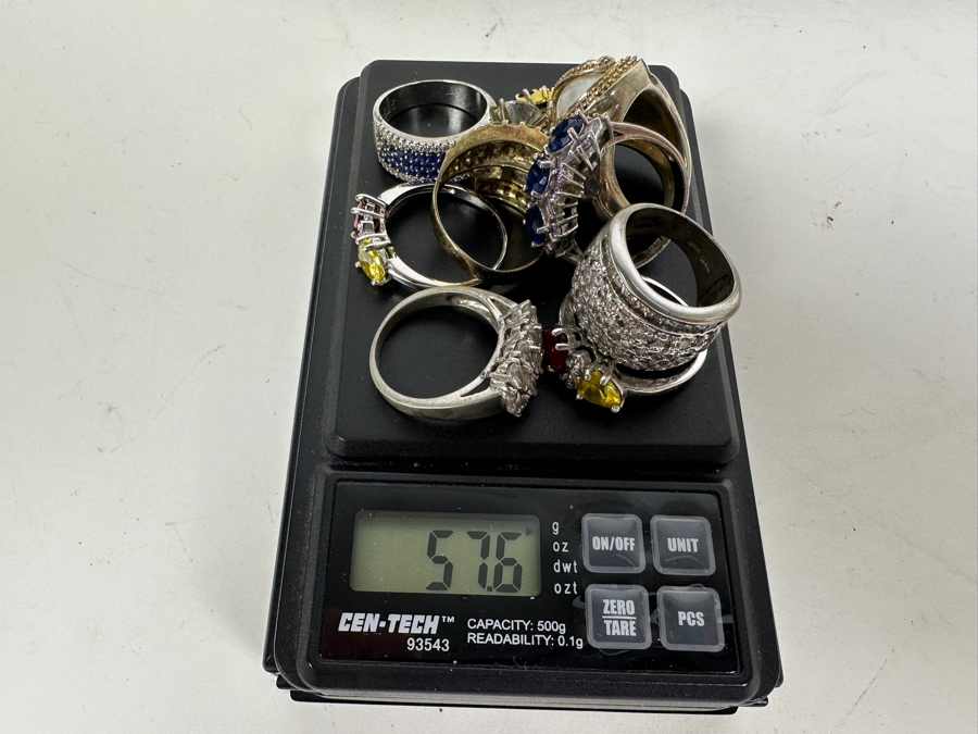 Nine Sterling Silver Rings Of Various Styles And Sizes 57.6g [Photo 12]