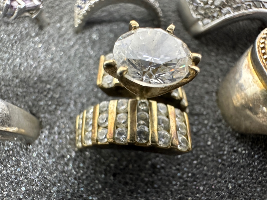 Nine Sterling Silver Rings Of Various Styles And Sizes 57.6g [Photo 3]