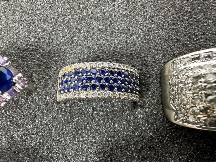 Nine Sterling Silver Rings Of Various Styles And Sizes 57.6g [Photo 5]