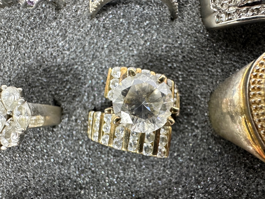 Nine Sterling Silver Rings Of Various Styles And Sizes 57.6g [Photo 2]