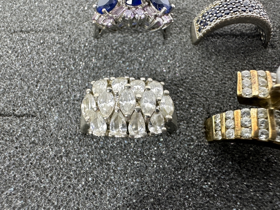 Nine Sterling Silver Rings Of Various Styles And Sizes 57.6g [Photo 11]