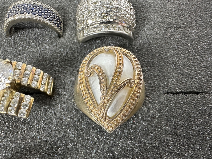 Nine Sterling Silver Rings Of Various Styles And Sizes 57.6g [Photo 7]