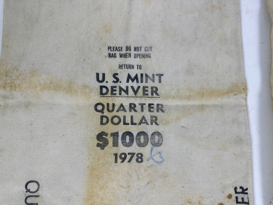 Just Added - Vintage 1978 U.S Mint Quarter Dollar $1000 Cloth Money Bag & Cents $50 Money Bag [Photo 2]