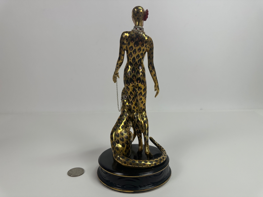 Vintage House Of Erte Leopard Limited Edition Hand Painted Fine Porcelain Erte Figurine Sevenarts Ltd. The Franklin Mint 9H [Photo 9]