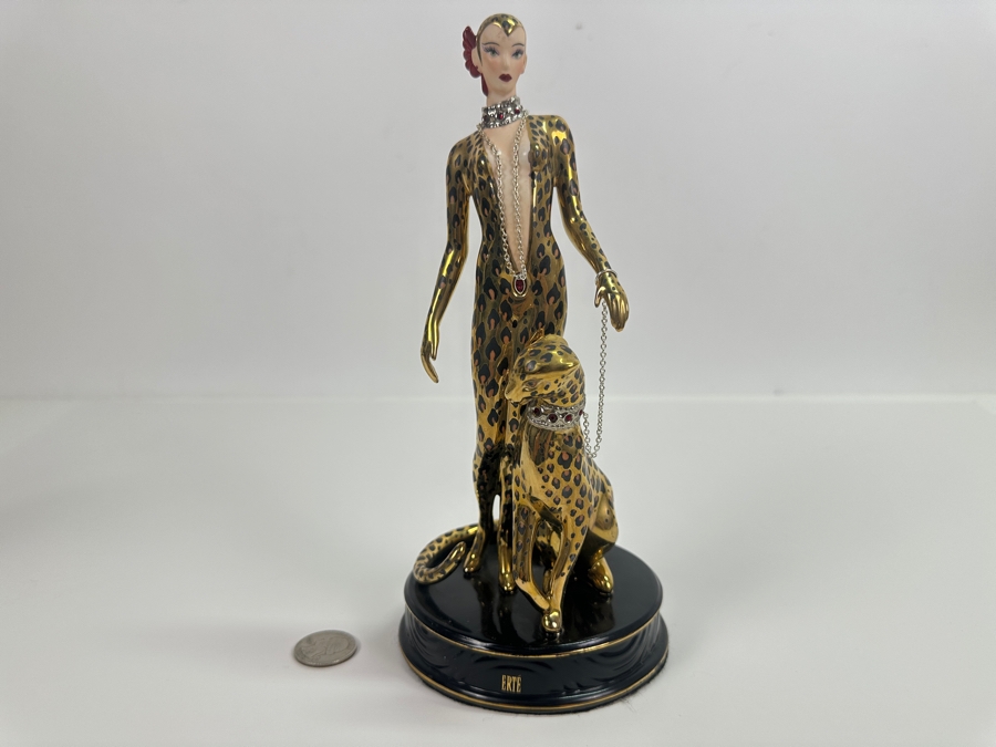 Vintage House Of Erte Leopard Limited Edition Hand Painted Fine Porcelain Erte Figurine Sevenarts Ltd. The Franklin Mint 9H [Photo 2]