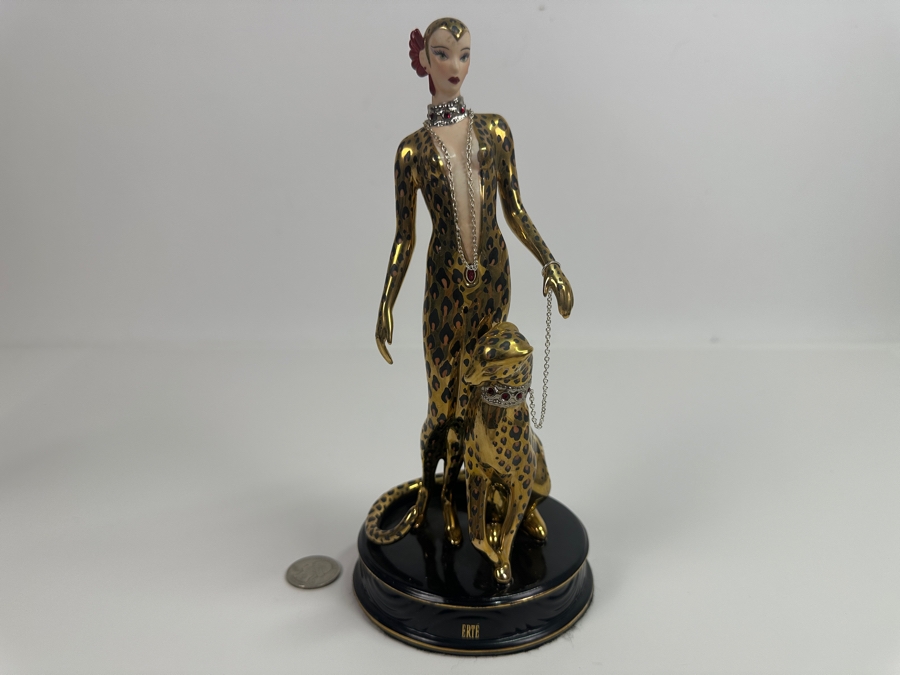 Vintage House Of Erte Leopard Limited Edition Hand Painted Fine Porcelain Erte Figurine Sevenarts Ltd. The Franklin Mint 9H [Photo 13]