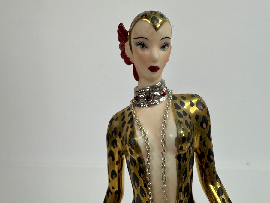 Vintage House Of Erte Leopard Limited Edition Hand Painted Fine Porcelain Erte Figurine Sevenarts Ltd. The Franklin Mint 9H [Photo 4]
