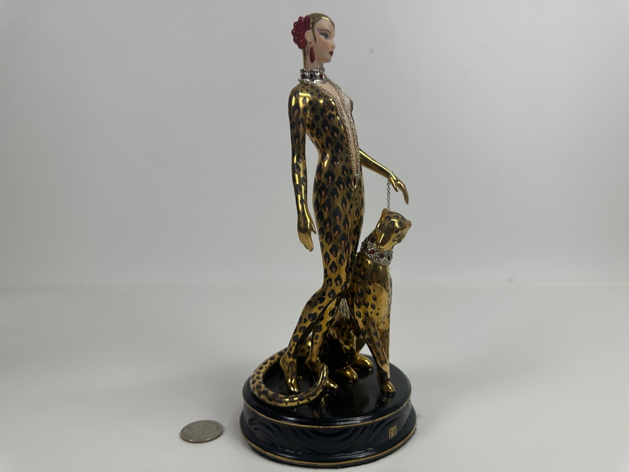 Vintage House Of Erte Leopard Limited Edition Hand Painted Fine Porcelain Erte Figurine Sevenarts Ltd. The Franklin Mint 9H [Photo 7]