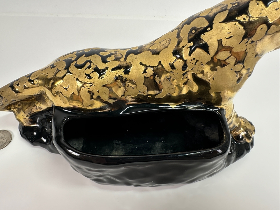 Vintage 24K Gold Plated Porcelain Jaguar Leopard Planter Figurine 9W X 4D X 5.5H [Photo 5]