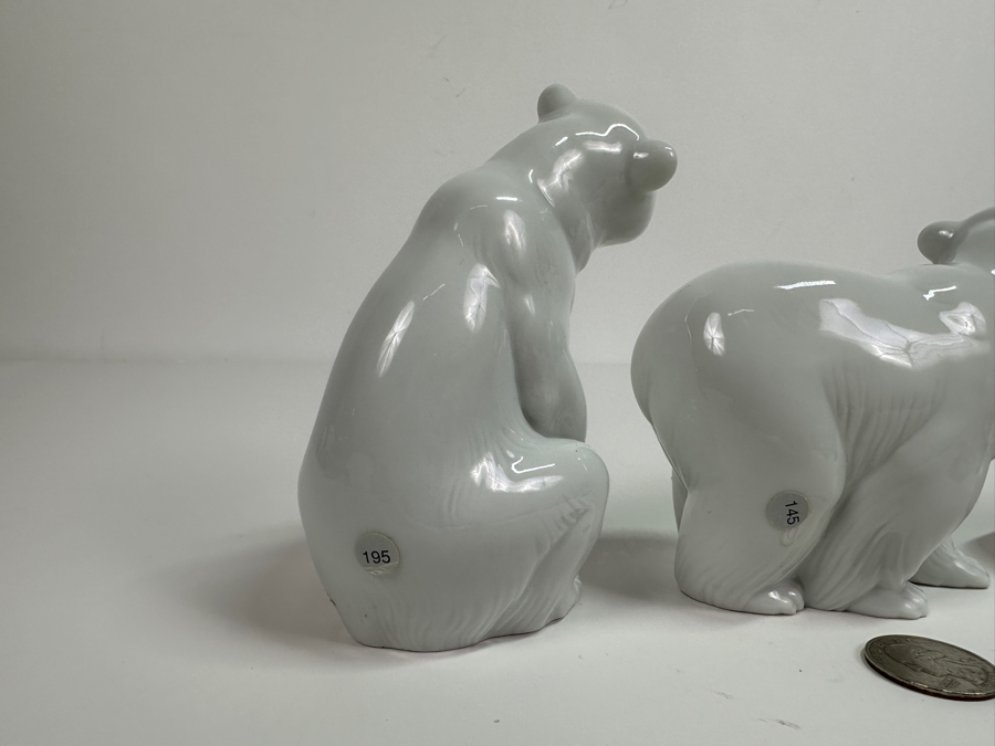 (3) Vintage Lladro Polar Bear Figurines: Sitting, Resting & Attentive [Photo 8]