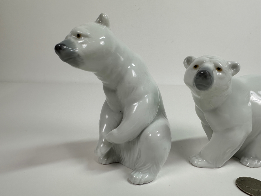 (3) Vintage Lladro Polar Bear Figurines: Sitting, Resting & Attentive [Photo 6]