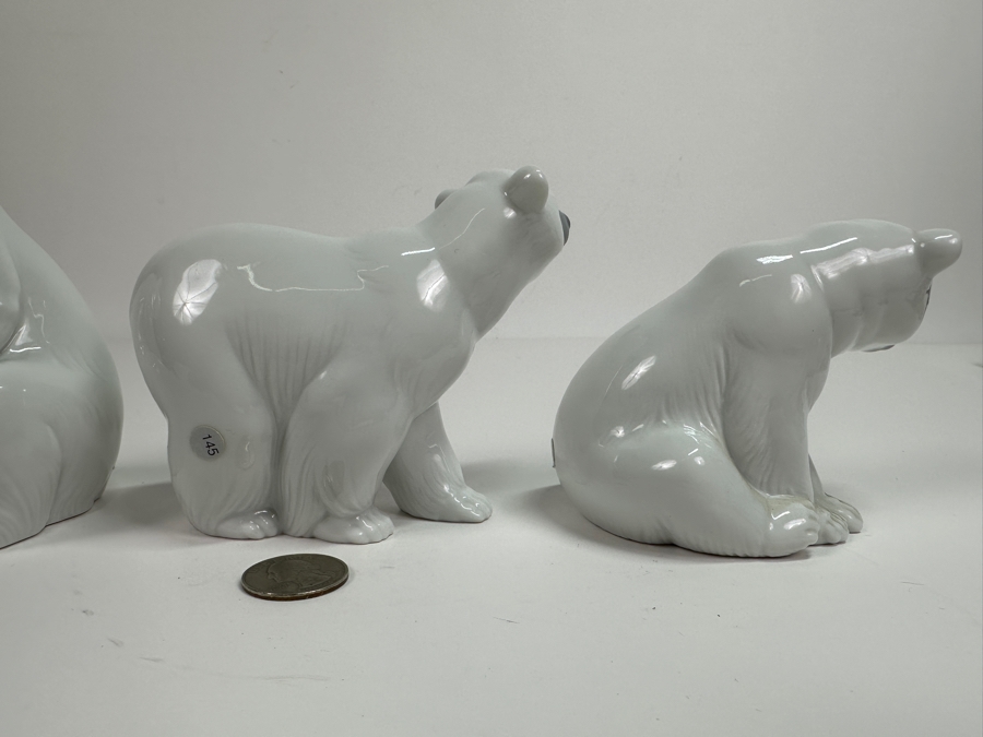 (3) Vintage Lladro Polar Bear Figurines: Sitting, Resting & Attentive [Photo 7]