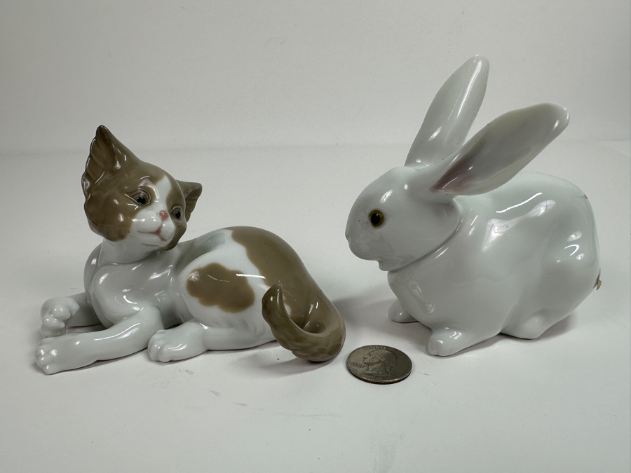 Vintage Lladro Cat & Rabbit Porcelain Figurines 4'H [Photo 2]