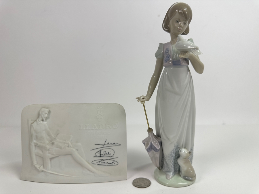 Vintage Lladro Summer Stroll 7611 Porcelain Figurine With Lladro Collectors Society Plaque Retails $150 [Photo 3]