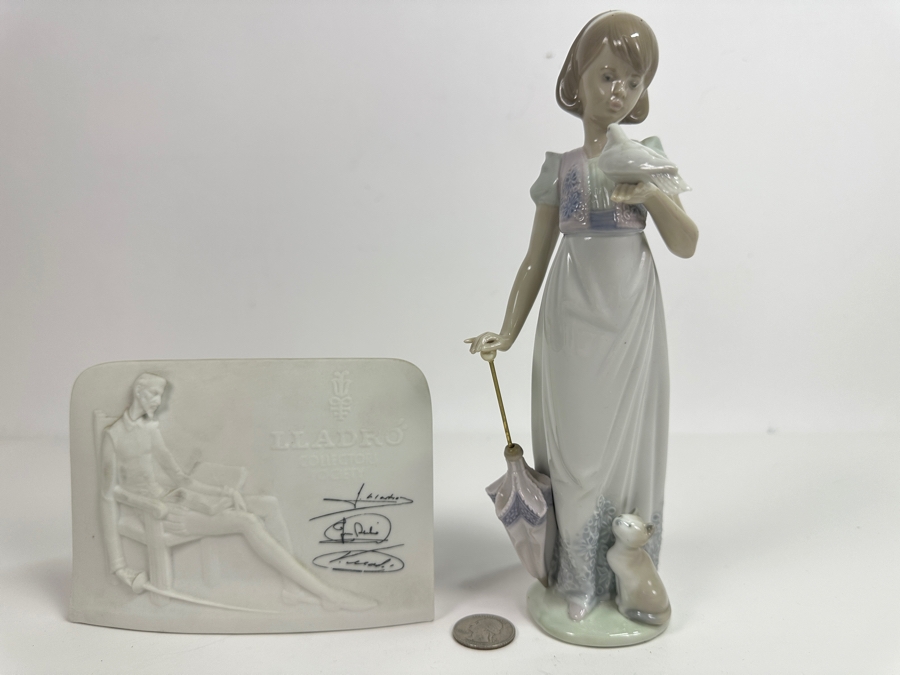 Vintage Lladro Summer Stroll 7611 Porcelain Figurine With Lladro Collectors Society Plaque Retails $150 [Photo 2]