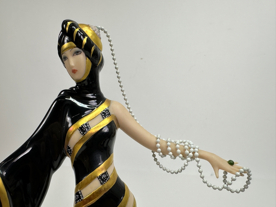 House Of Erte Pearls And Emeralds Limited Edition Hand Painted Fine Porcelain Erte Figurine Franklin Mint 10H Retails $300 [Photo 3]